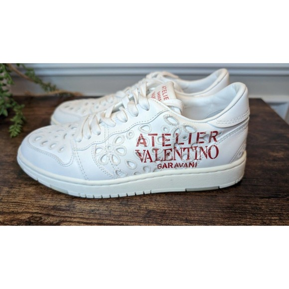 Valentino Garavani Atelier San Gallo Leather Eyelet Sneakers Sz 7 US 37 EU